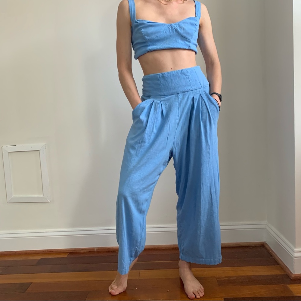 Free people blue crop and wide leg pant